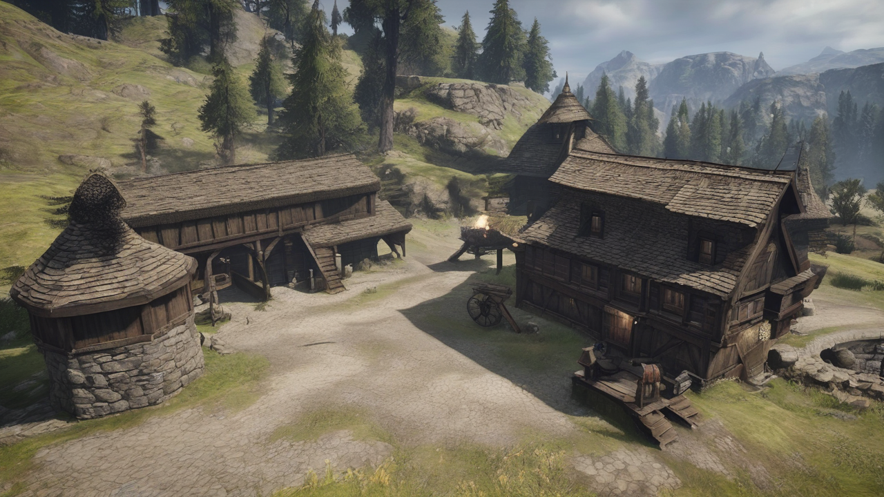 Malowniczy górski krajobraz z The Elder Scrolls VI z średniowiecznym zamkiem i smokiem lecącym w oddali